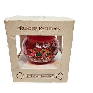 Vintage 1984 Hallmark Reindeer Racetrack Glass Ball Christmas Tree Ornament‎